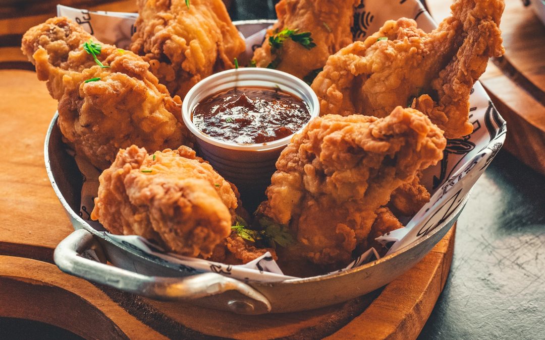 fried chicken on stainless steel tray